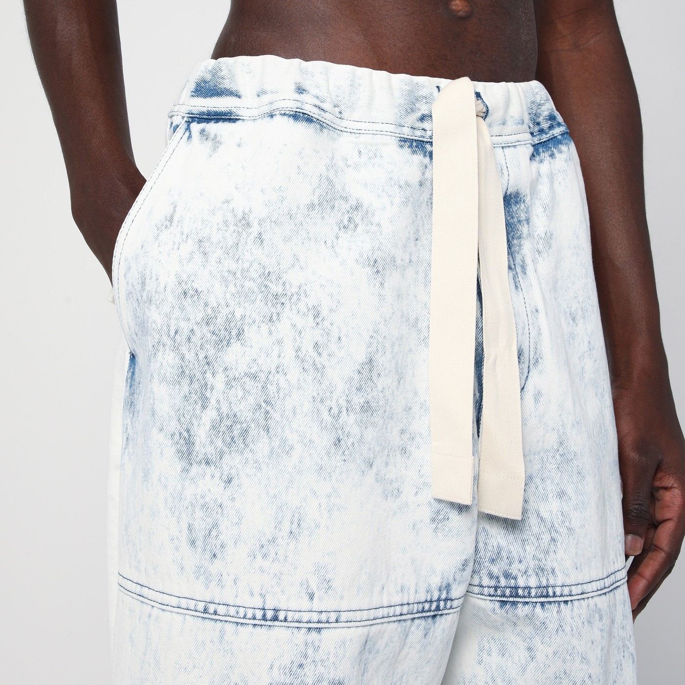 Dries Van Noten Drawstring Wide Leg Denim Trousers In White