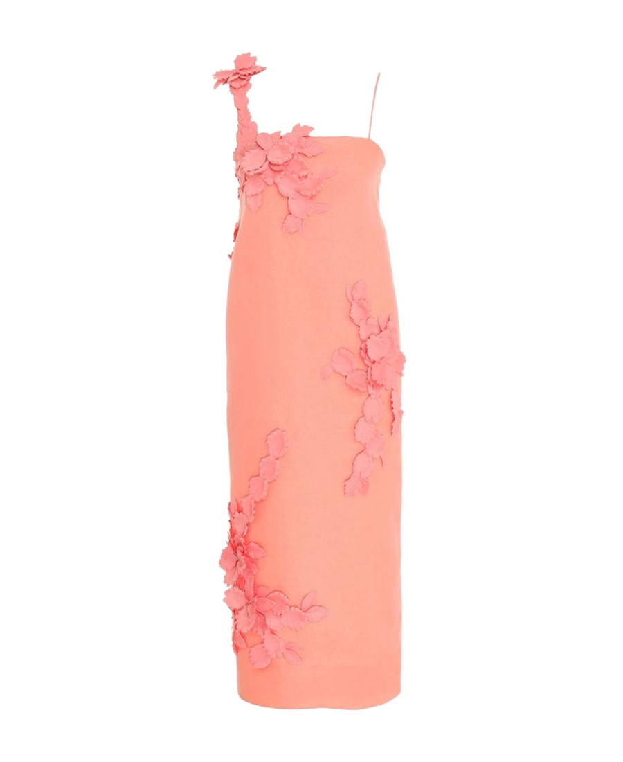 Zimmermann One-shoulder Floral-print Slub Linen Midi Dress