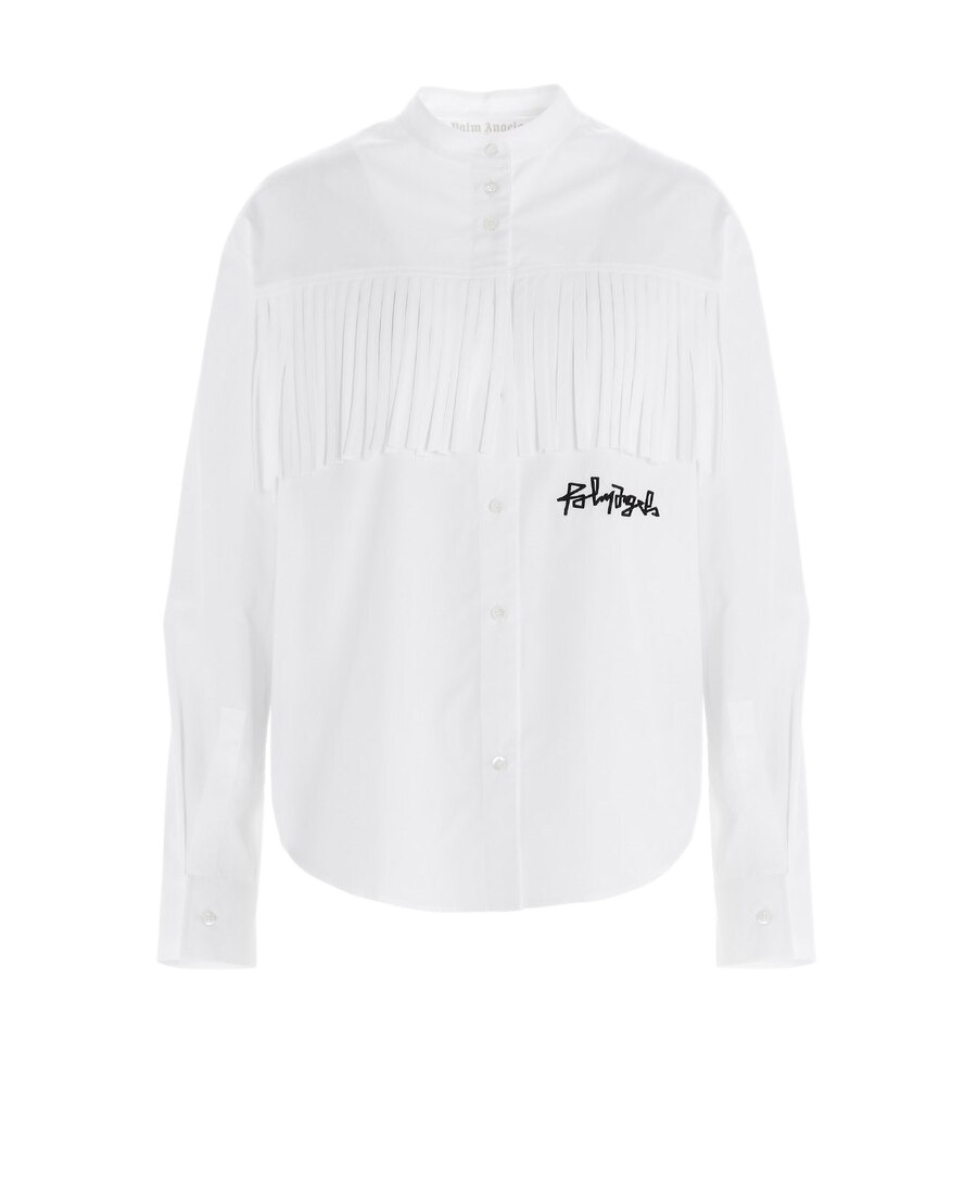 Palm Angels Logo Embroidered Fringed Shirt In White