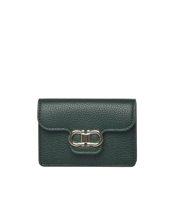 Ferragamo Gancini-buckle Leather Wallet In Green