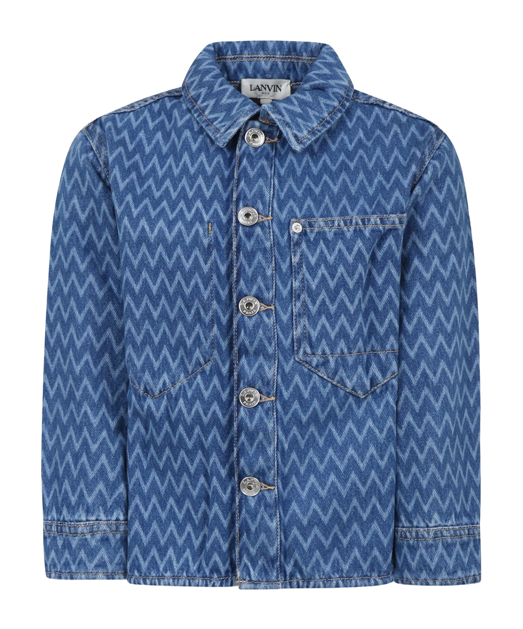 Lanvin Denim Shirt For Boy With Logo And Curb Motif In Blue