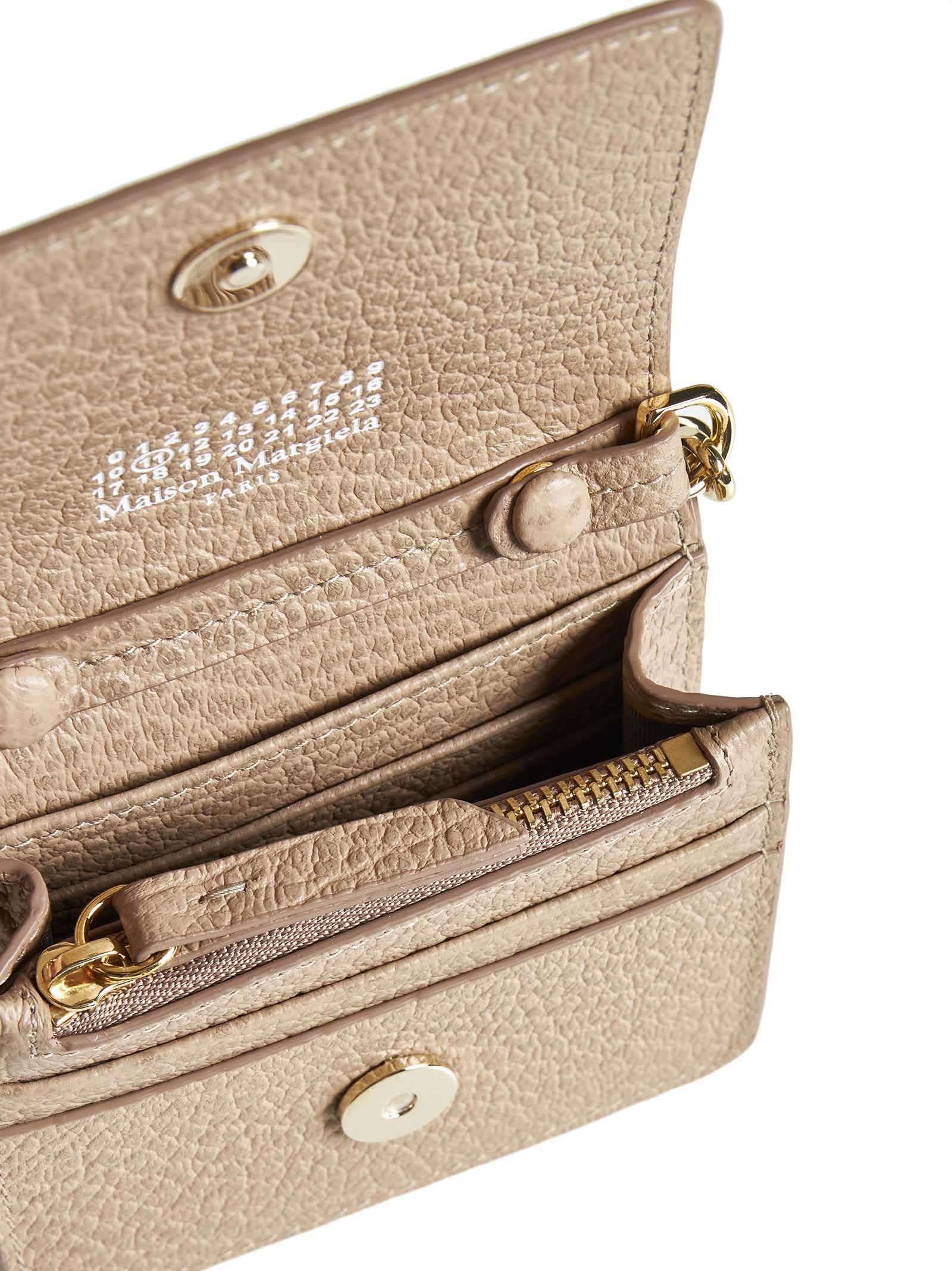 Maison Margiela Leather Wallet On Chain Small Bag In Nude