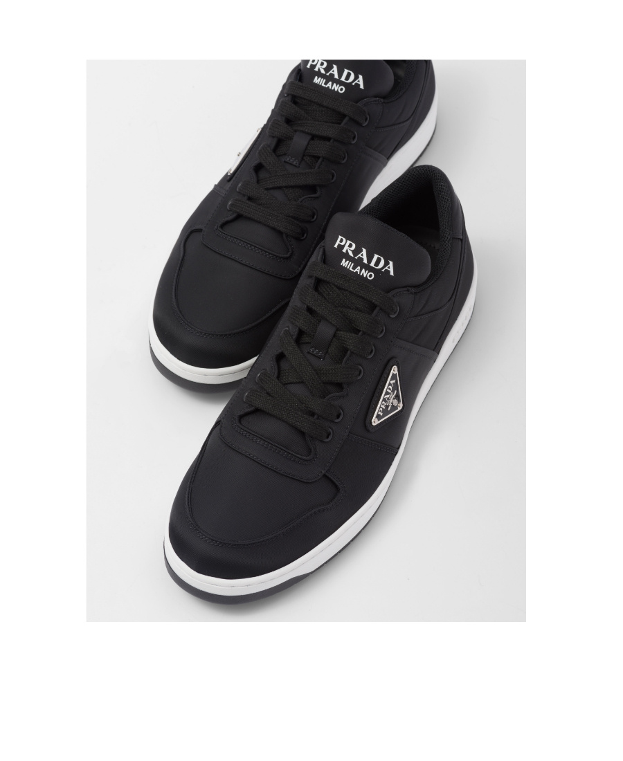 Prada Leather Sneakers With Perforated Toe Cap In Black