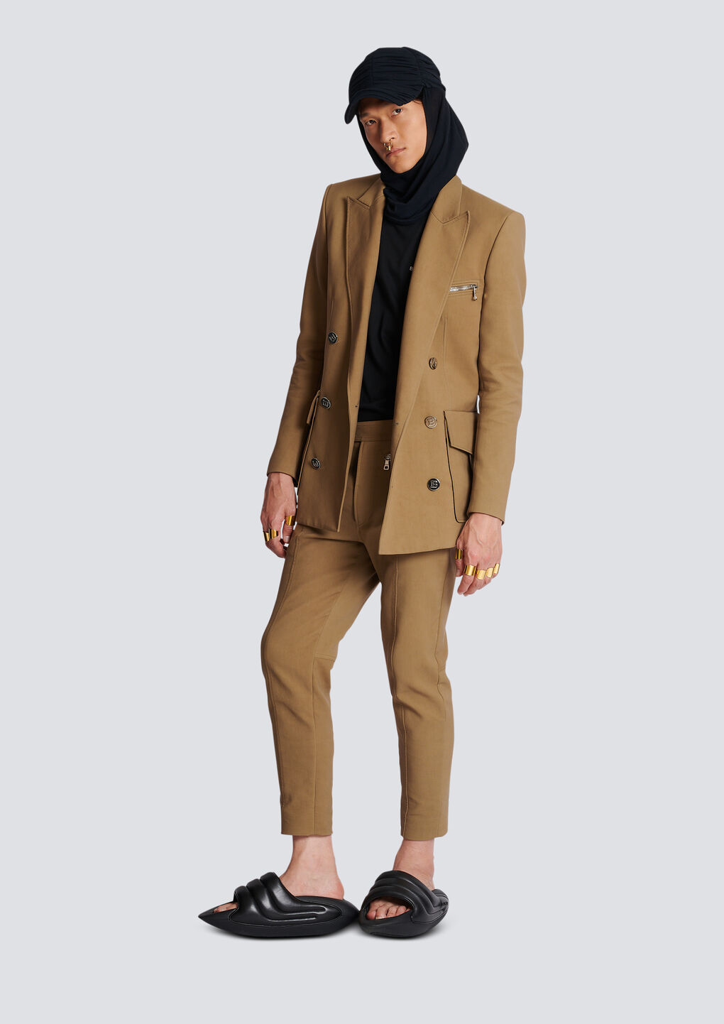 Balmain Cargo Double-breasted Fastening Blazer In Green