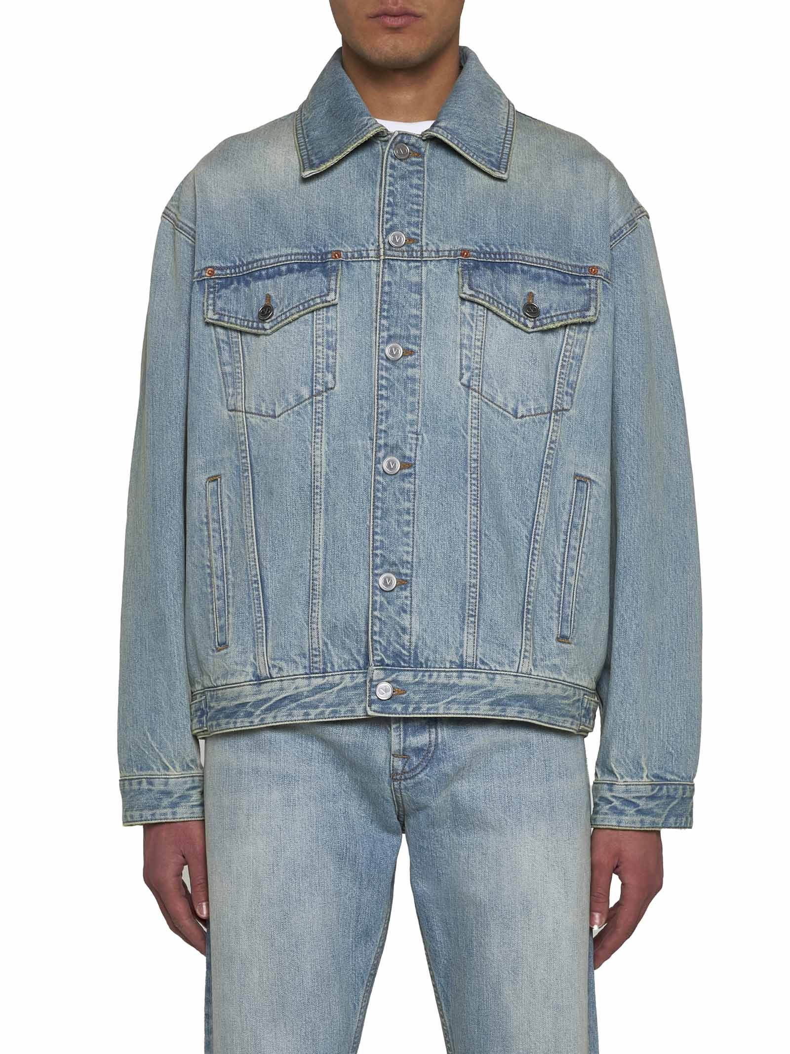Valentino Buttoned Long-sleeved Denim Jacket In Gray