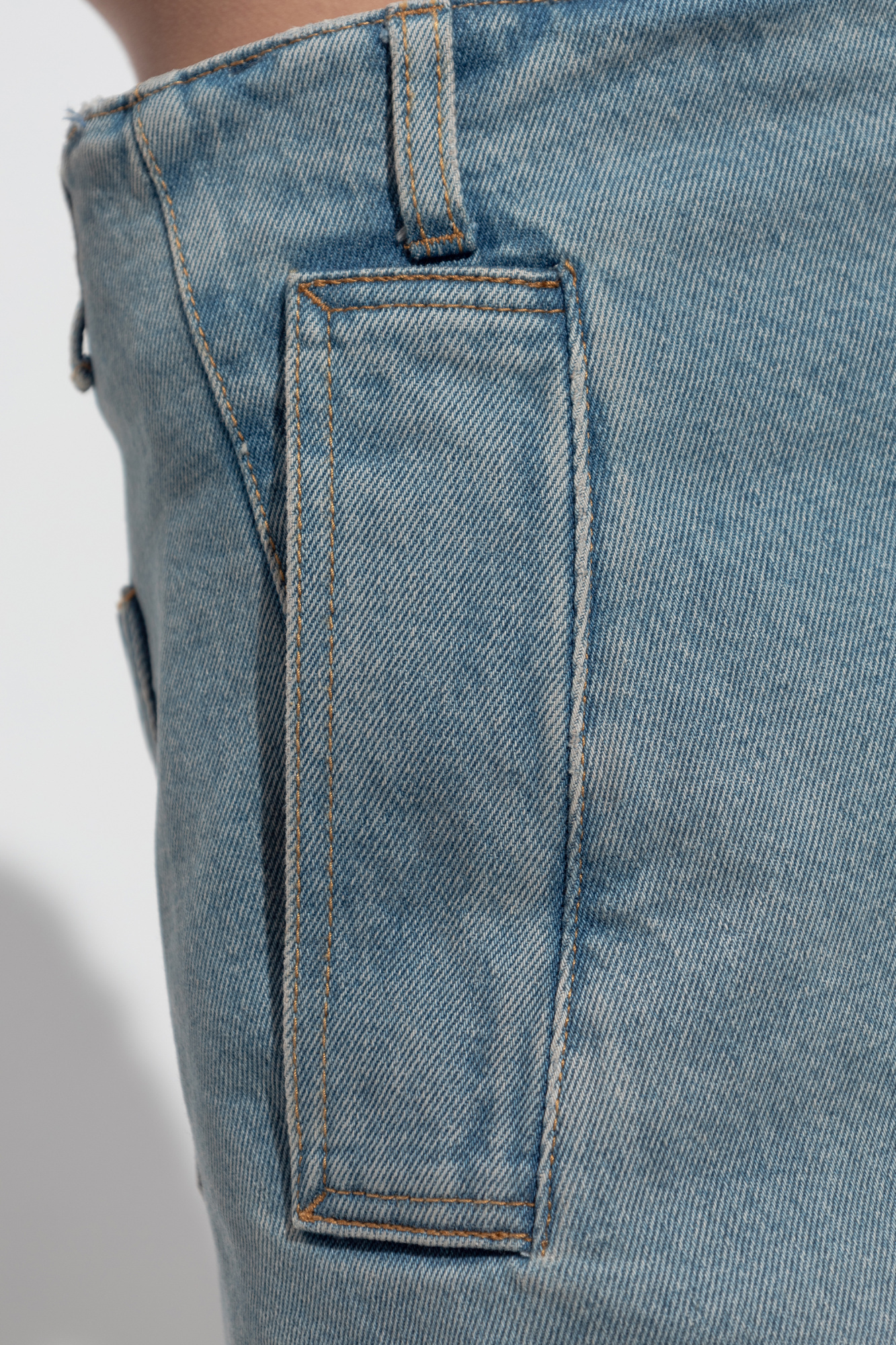 Victoria Beckham Blue Wrap Detail Denim Midi Skirt In Gray