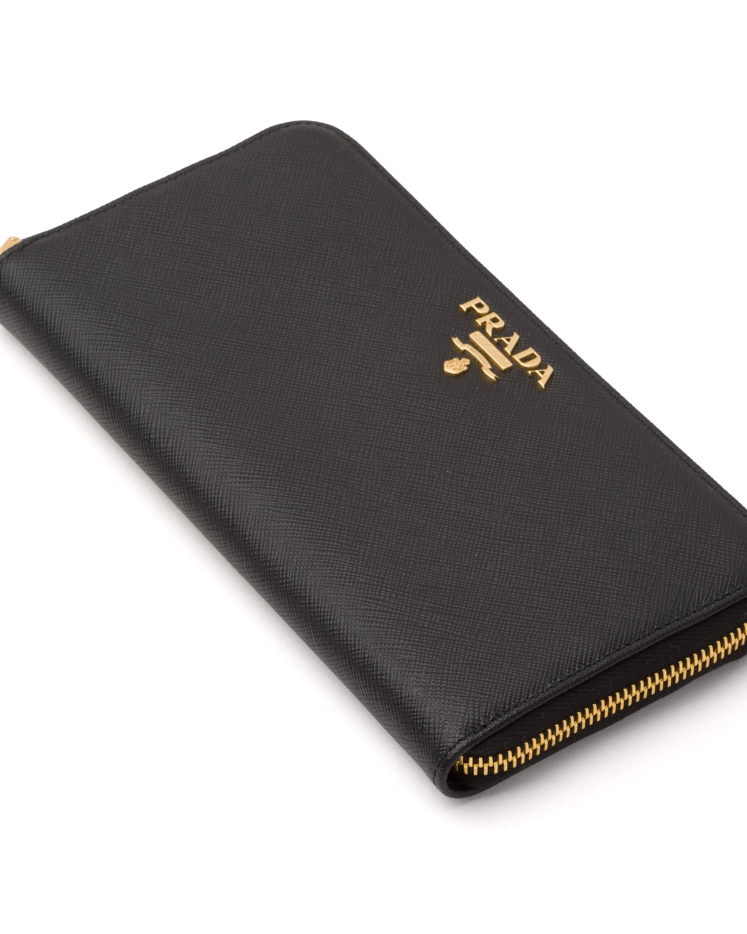 Prada Large Logo Plaque Wallet In Black