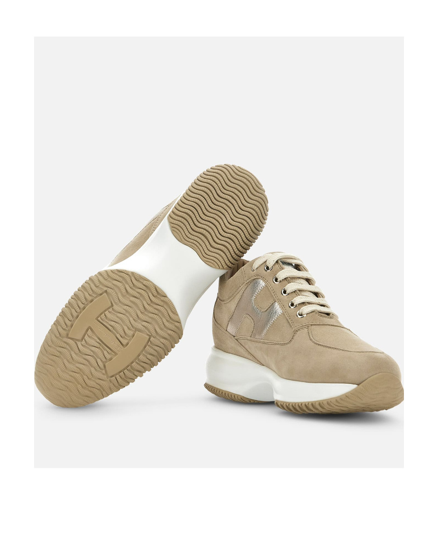 Hogan Metallic-detailing Suede Sneakers In Nude