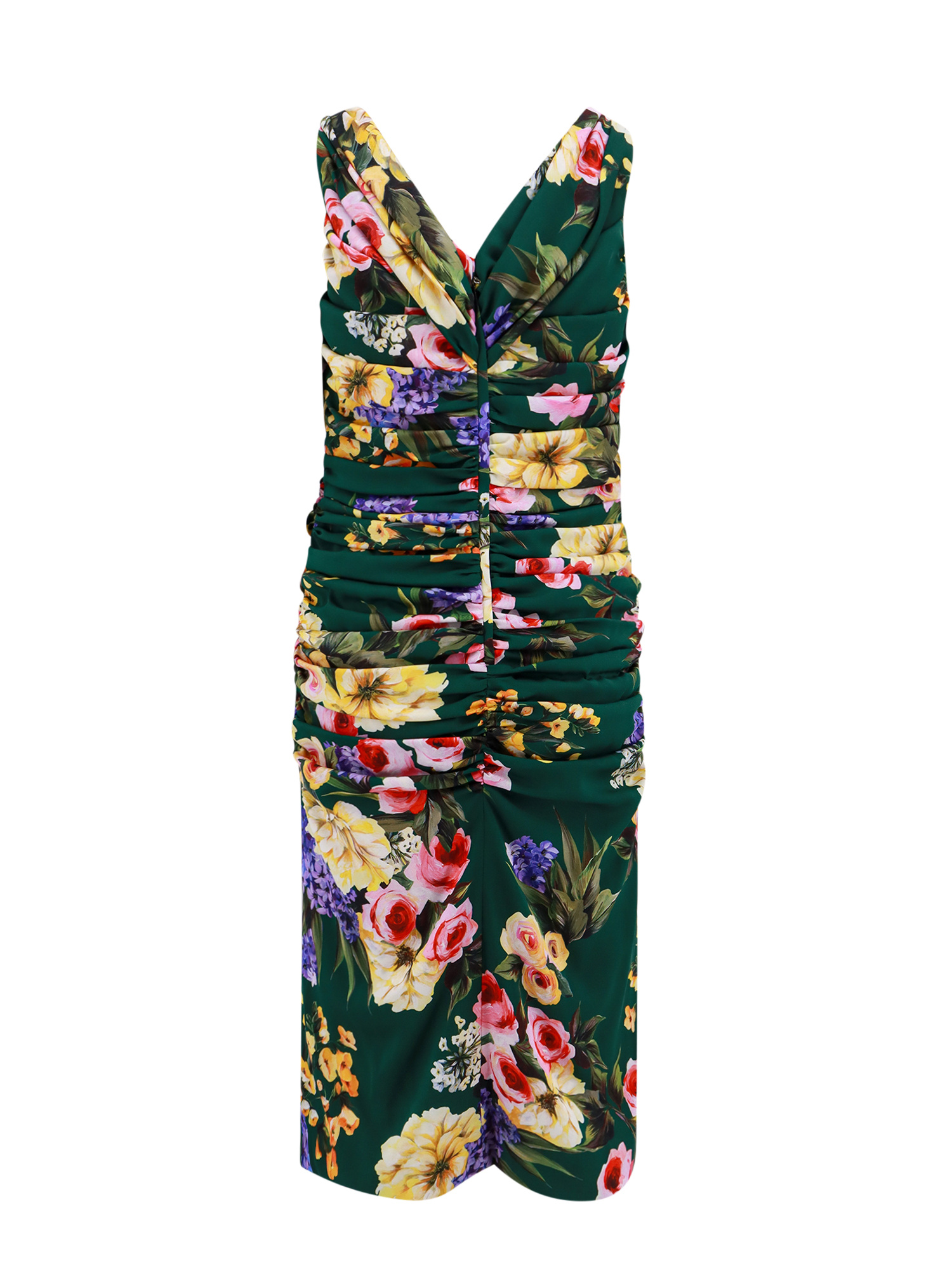 Dolce & Gabbana St. Giardino Floral-print Sleeveless Draped Charmeuse Midi Dress In Green
