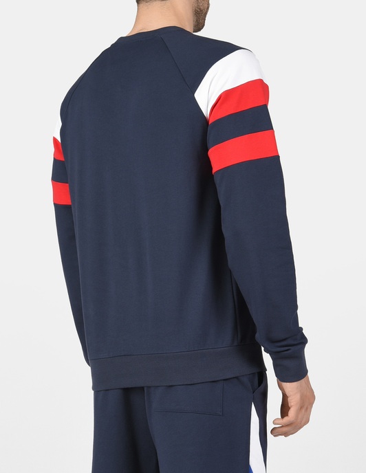 Ea7 Navy Blue Logo Round-necked Sweater In Black