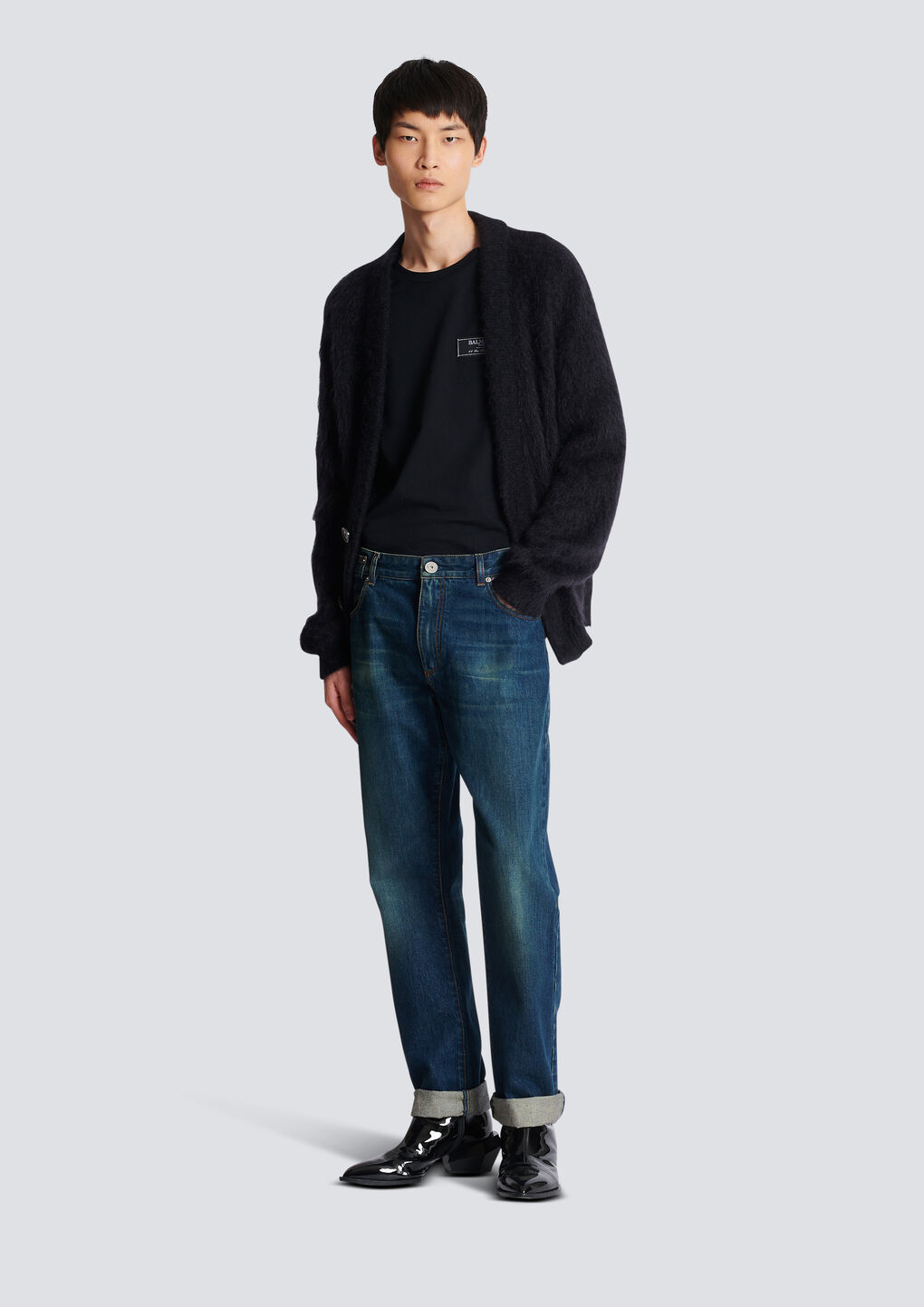 Balmain Vintage Logo-patch Straight-leg Jeans In Blue
