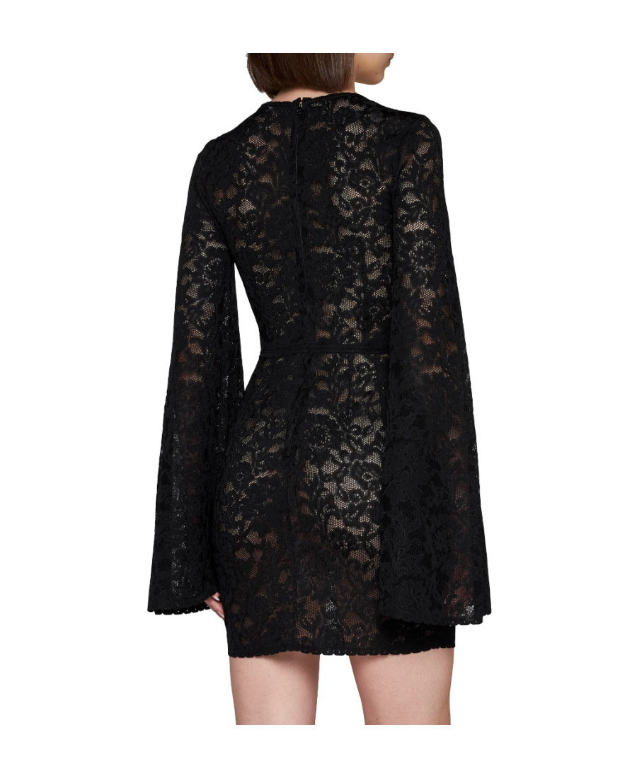 Dolce & Gabbana Lace Bell-sleeve Mini Dress In Black