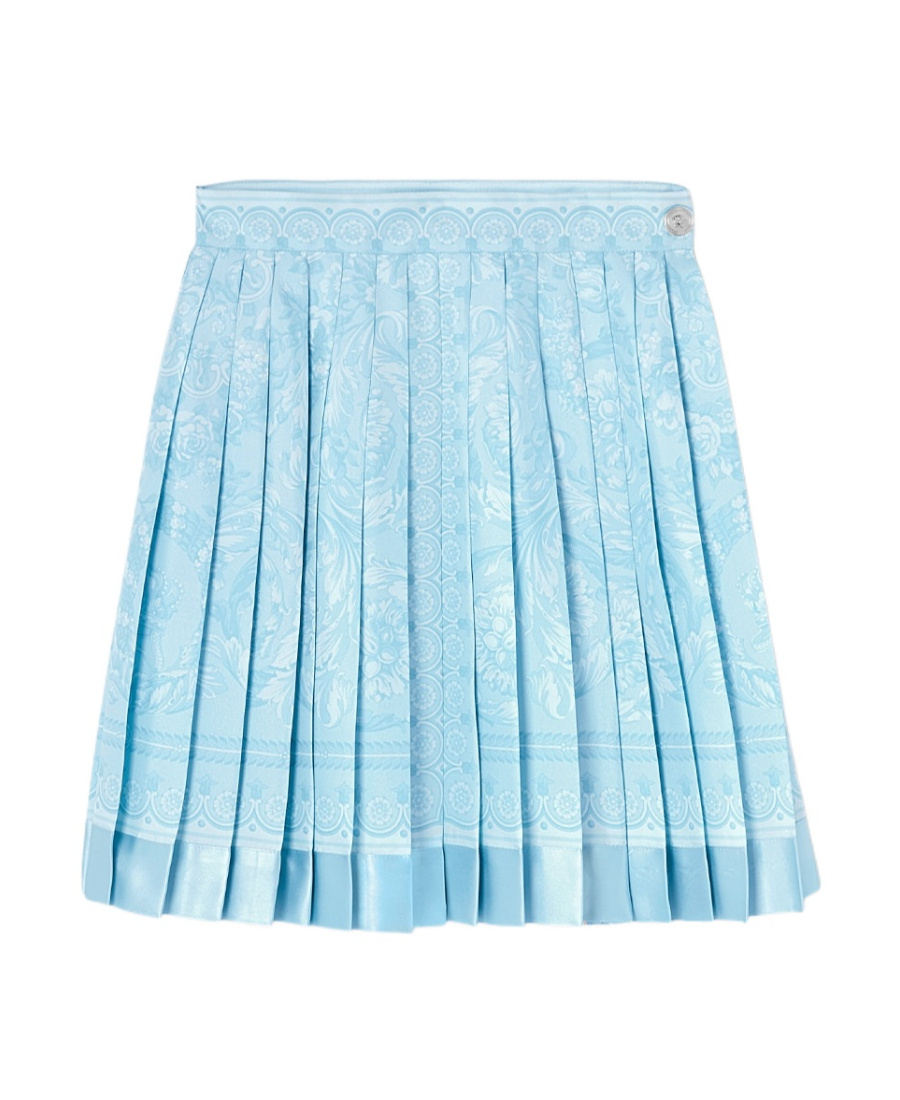 Versace Barocco Print Silk Mini Skirt In Blue