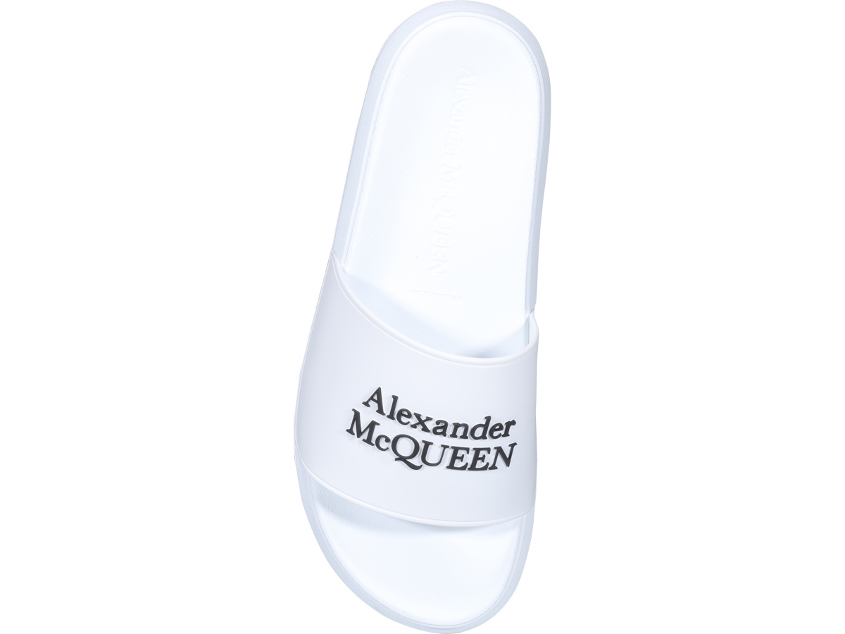 Alexander Mcqueen White Logo Pool Slides In Rubber In White