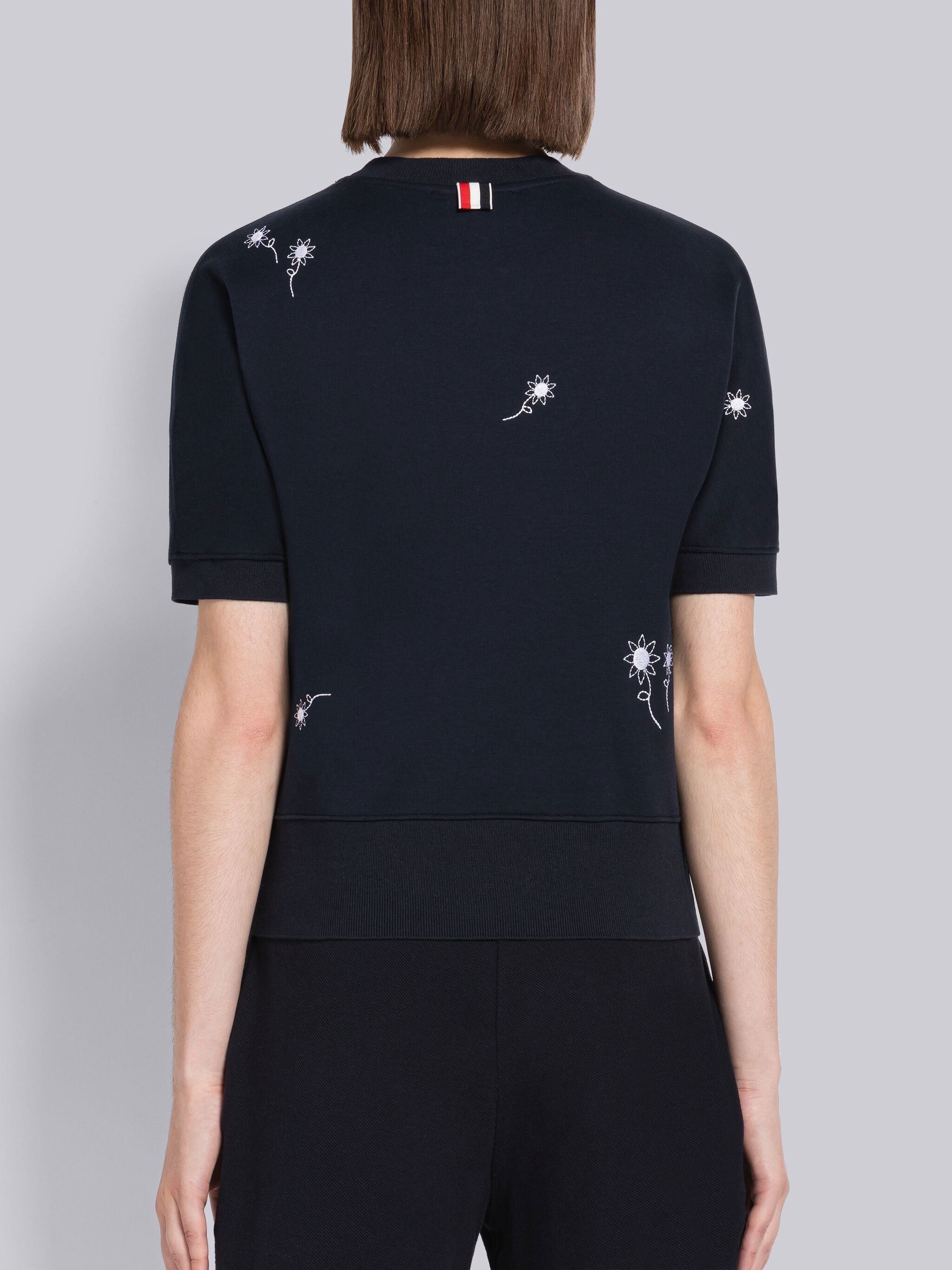 Thom Browne Floral Embroidery T-shirt In Black
