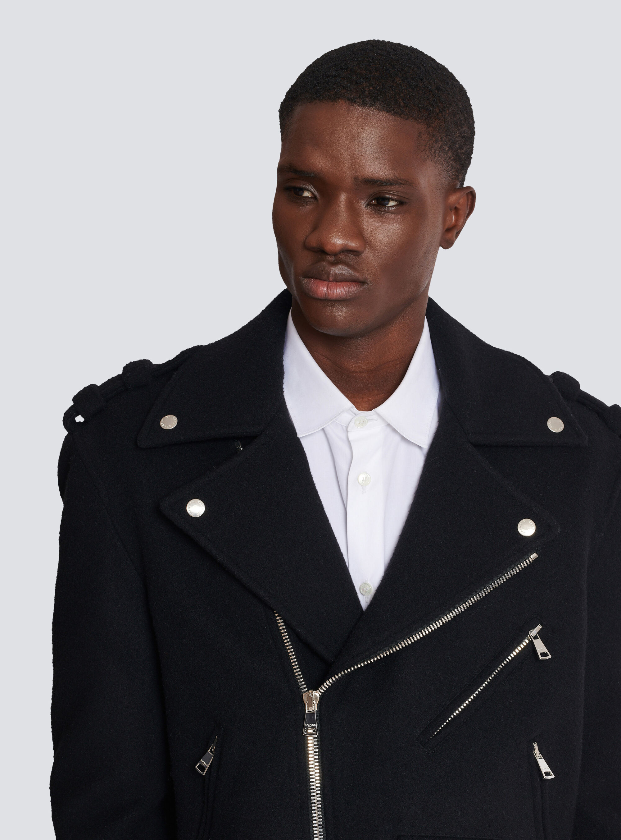 Balmain Wool Felt Biker Jacket In In Black