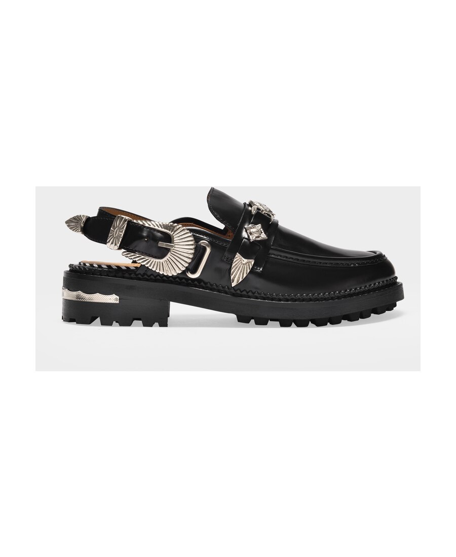 Toga Pulla Round-toe Slingback Mule Loafers In Black