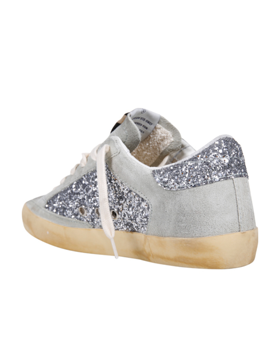 Golden Goose Super-star Suede And Glitter Upper Suede Star Glitter Heel Sneakers Silver In Gray