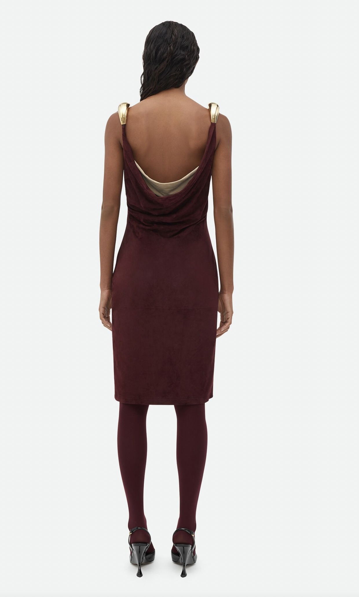 Bottega Veneta Fluid Suede Sleeveless Knee-length Dress In Brown