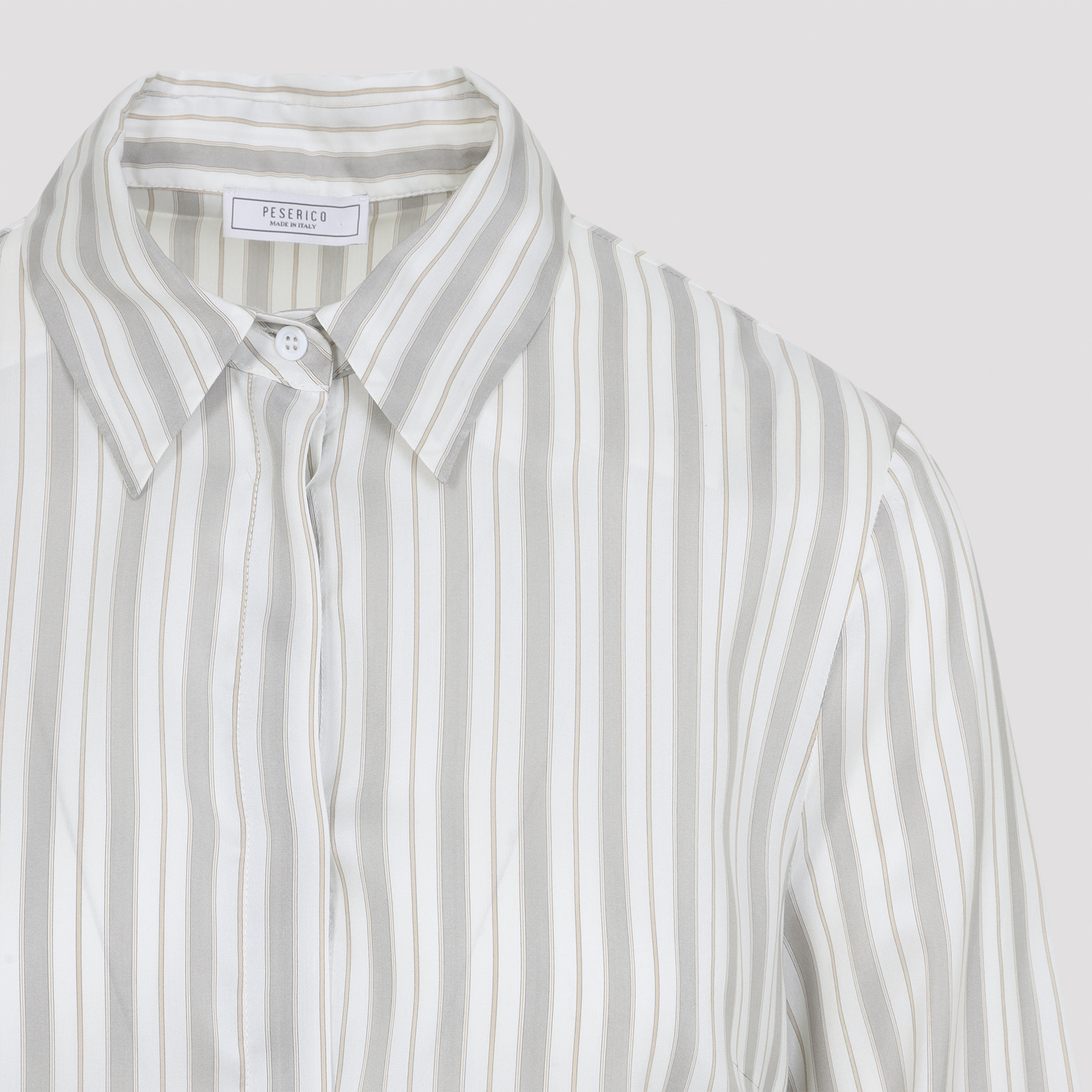 Peserico Striped Long Sleeve Shirt With Cuffed Sleeves In White