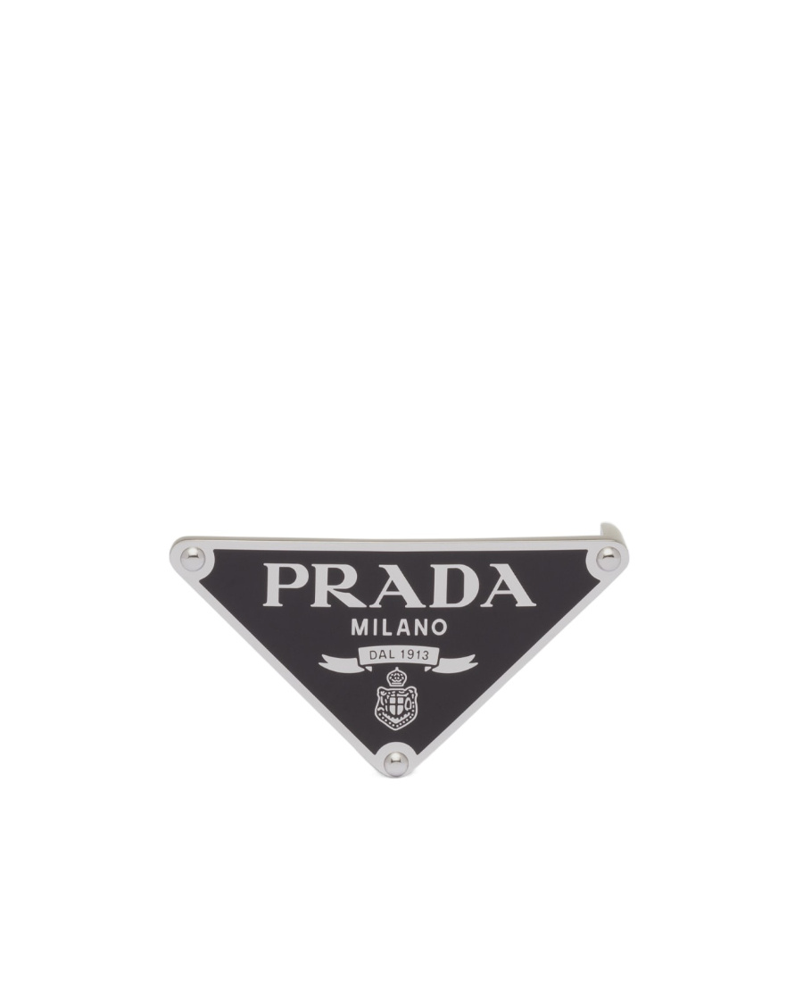 Prada Enameled Metal Belt Buckle In Black