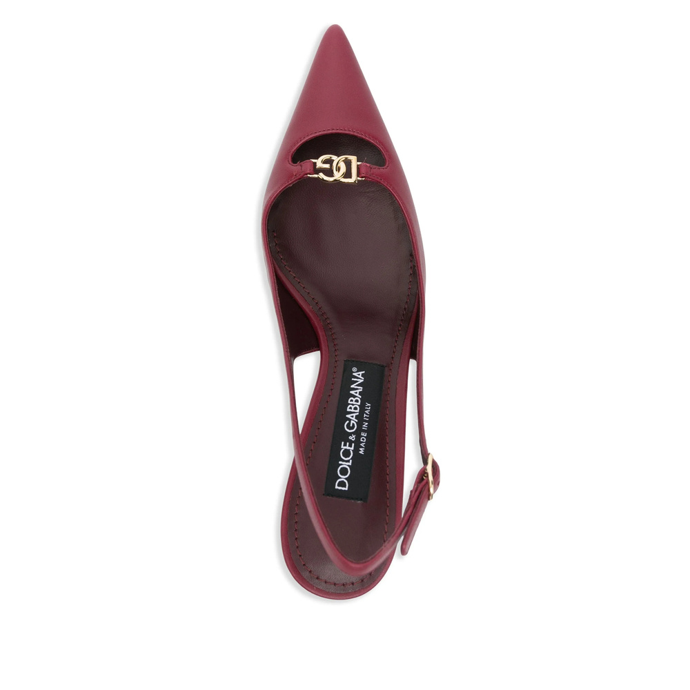 Dolce & Gabbana Bordeaux Slingback Pumps With Medium Stiletto Heel And Logo Plaque On The Front In Patent Leather Wo