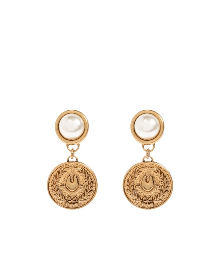 Moschino Pearl-embellished Coin Earrings In Gold