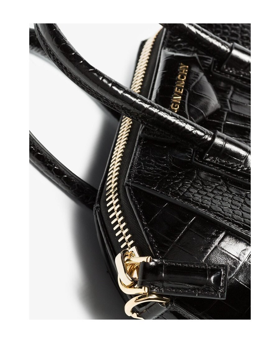 Shop Givenchy Mini Antigona Bag In Crocodile Effect Leather In Black