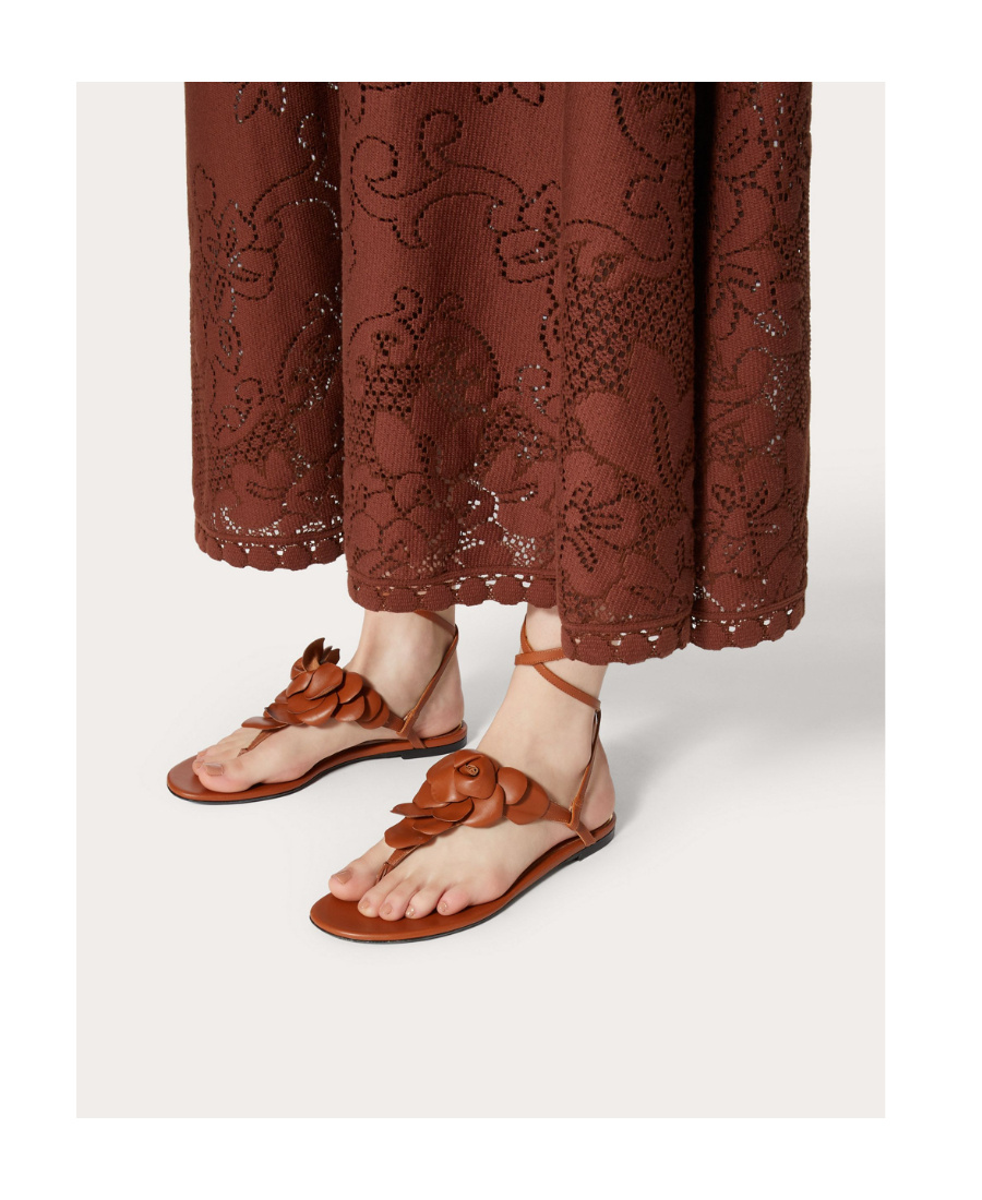 Shop Valentino Floral Appliqué Leather Sandals In Brown