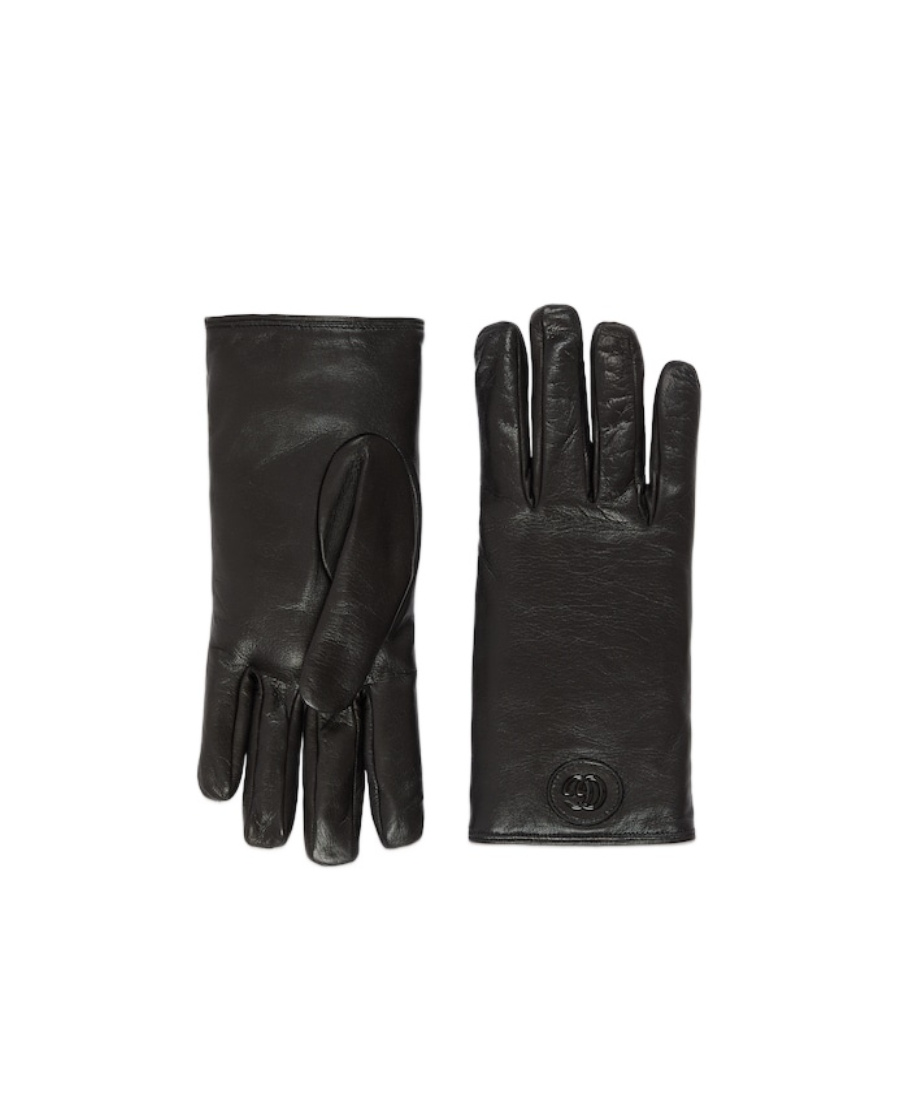 Gucci Gg-patch Leather Gloves In Black