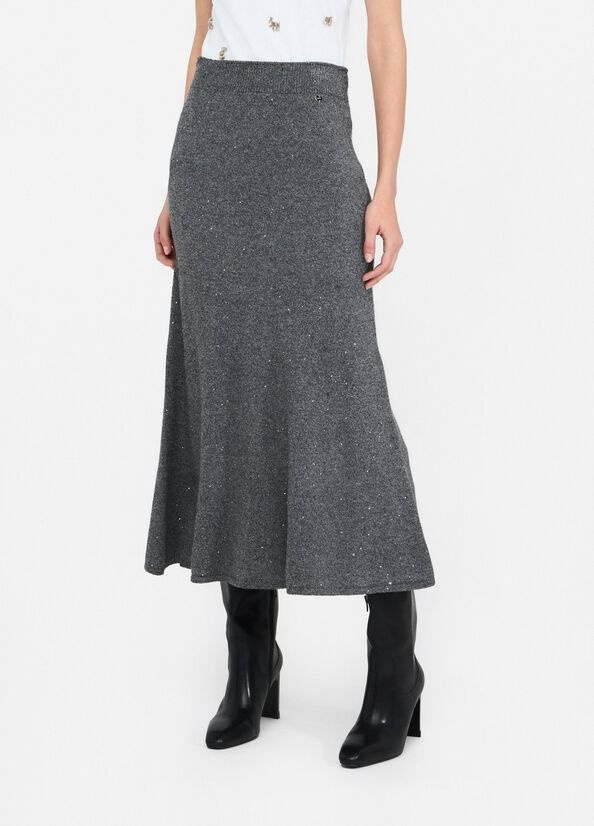 Liu •jo Sequined Knit Midi Skirt In Gray