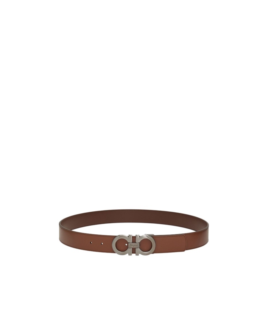 Ferragamo Double-sided Adjustable Gancini Belt In Brown