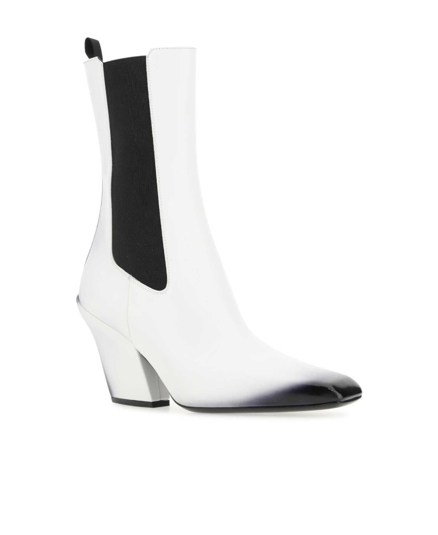Prada White Leather Ankle Boots In White