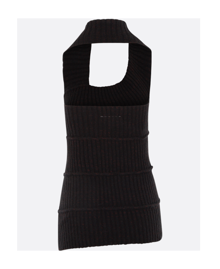 Shop Mm6 Maison Margiela Cut Out Detailed Asymmetric Knitted Top In Black