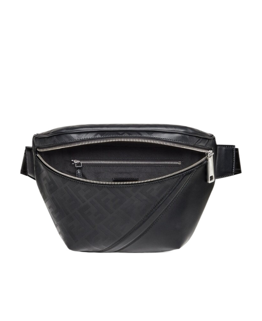 Fendi Shadow Diagonal Leather Belt Bag In Black