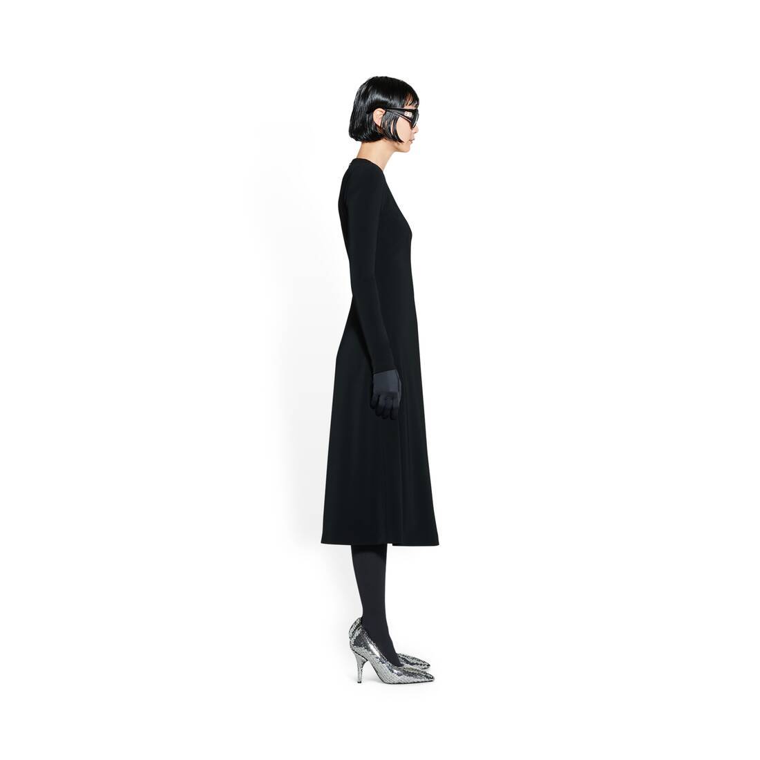 BALENCIAGA BALENCIAGA CREWNECK PLEATED LONG-SLEEVED DRESS