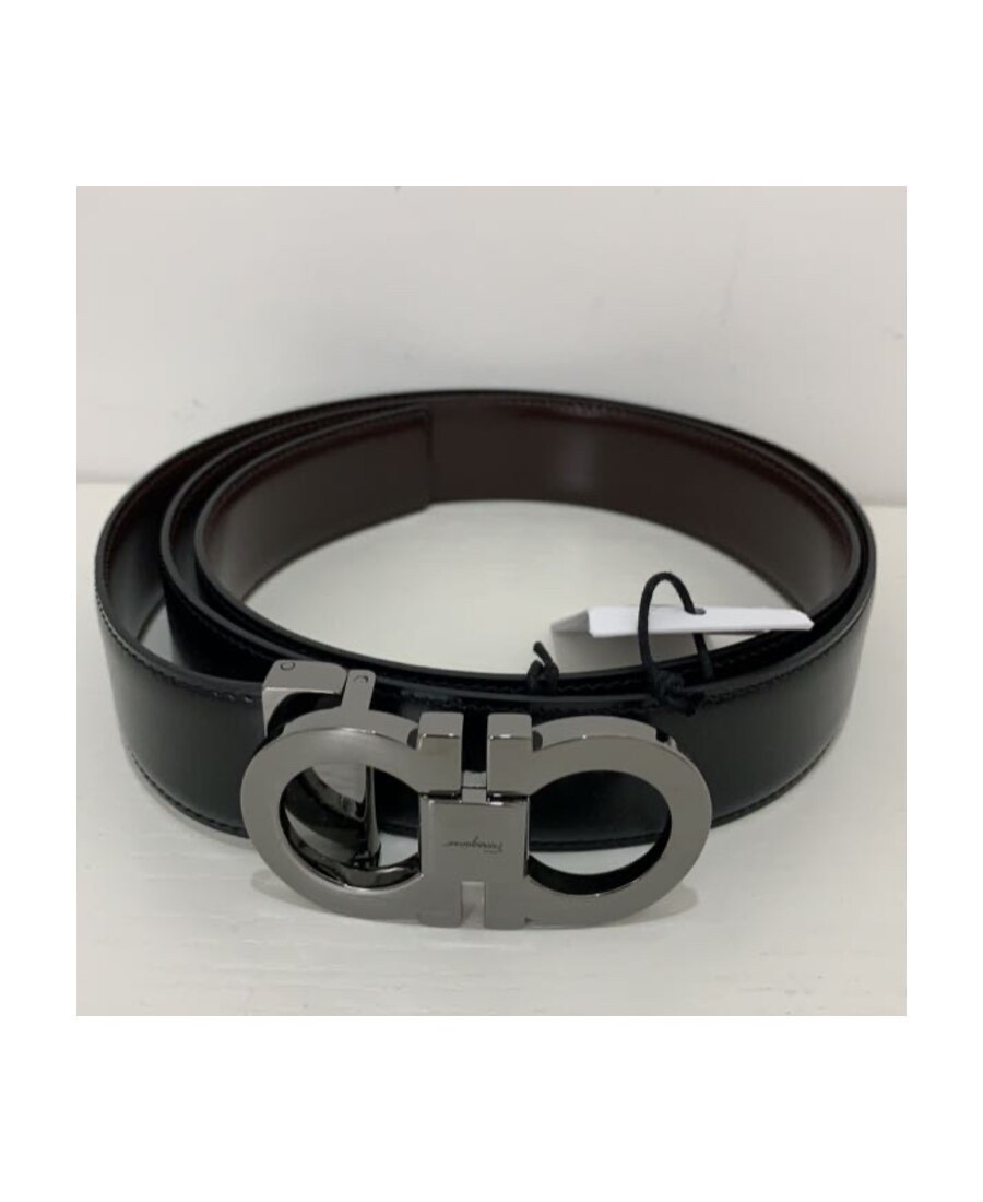 Ferragamo Black And Brown Reversible Belt With Gancini Detail In Smooth Leather Man In Black