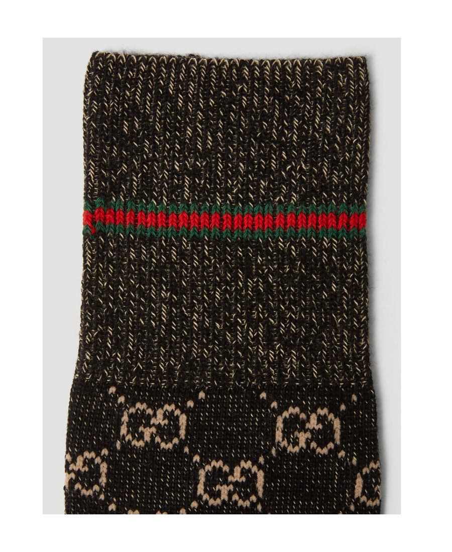 Gucci Monogram-pattern Crew Socks In Black