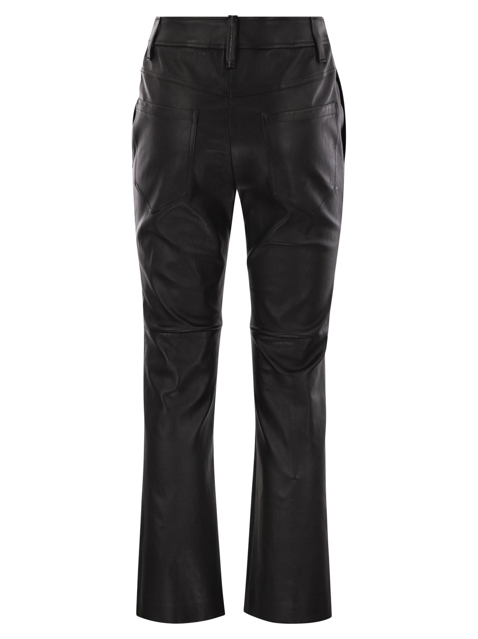 Brunello Cucinelli Stretch Nappa Leather Square Cigarette Trousers With Jewellery In Black