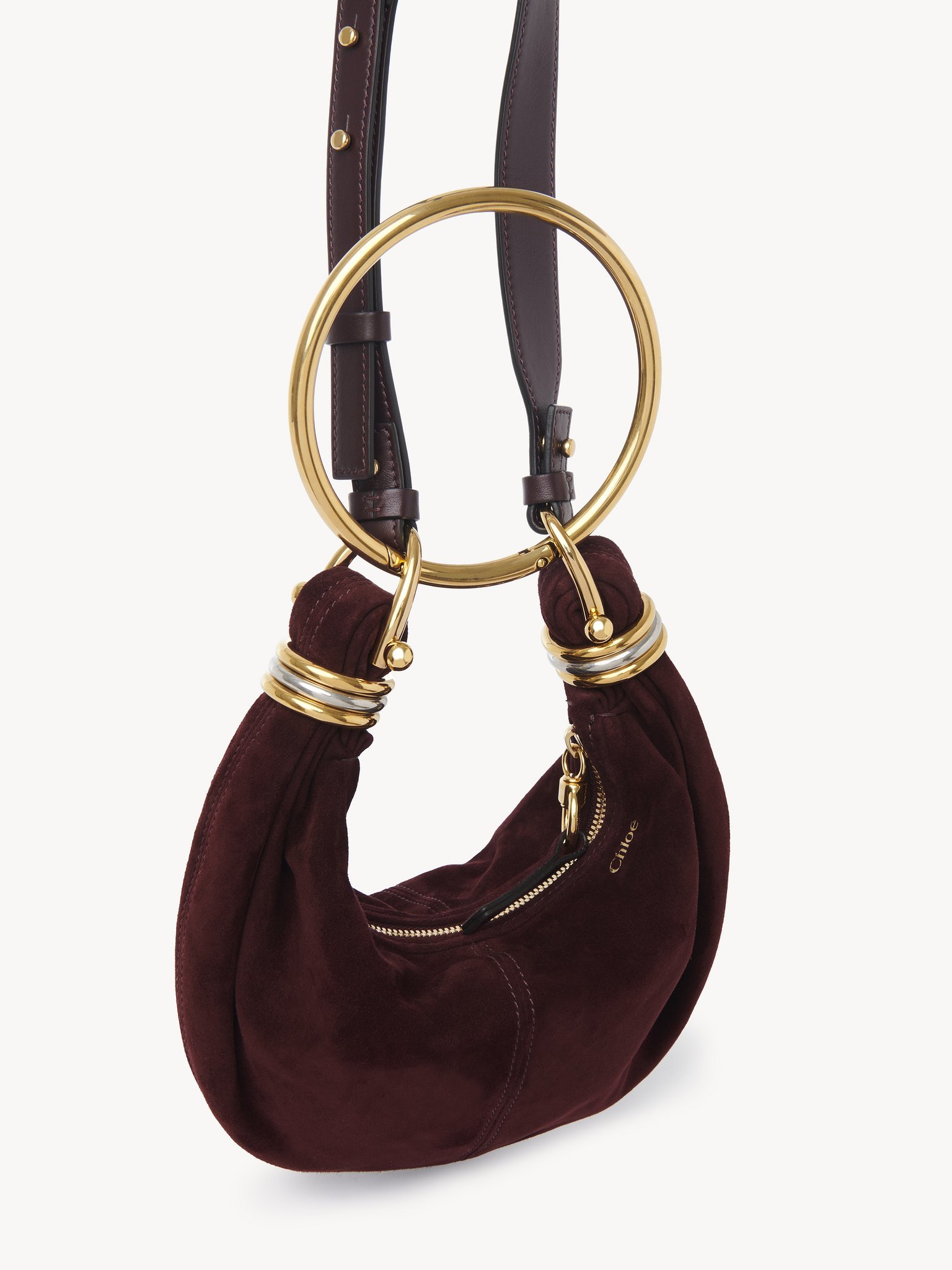Chloé Mini Bracelet Hobo Bag In Suede Leather In Brown