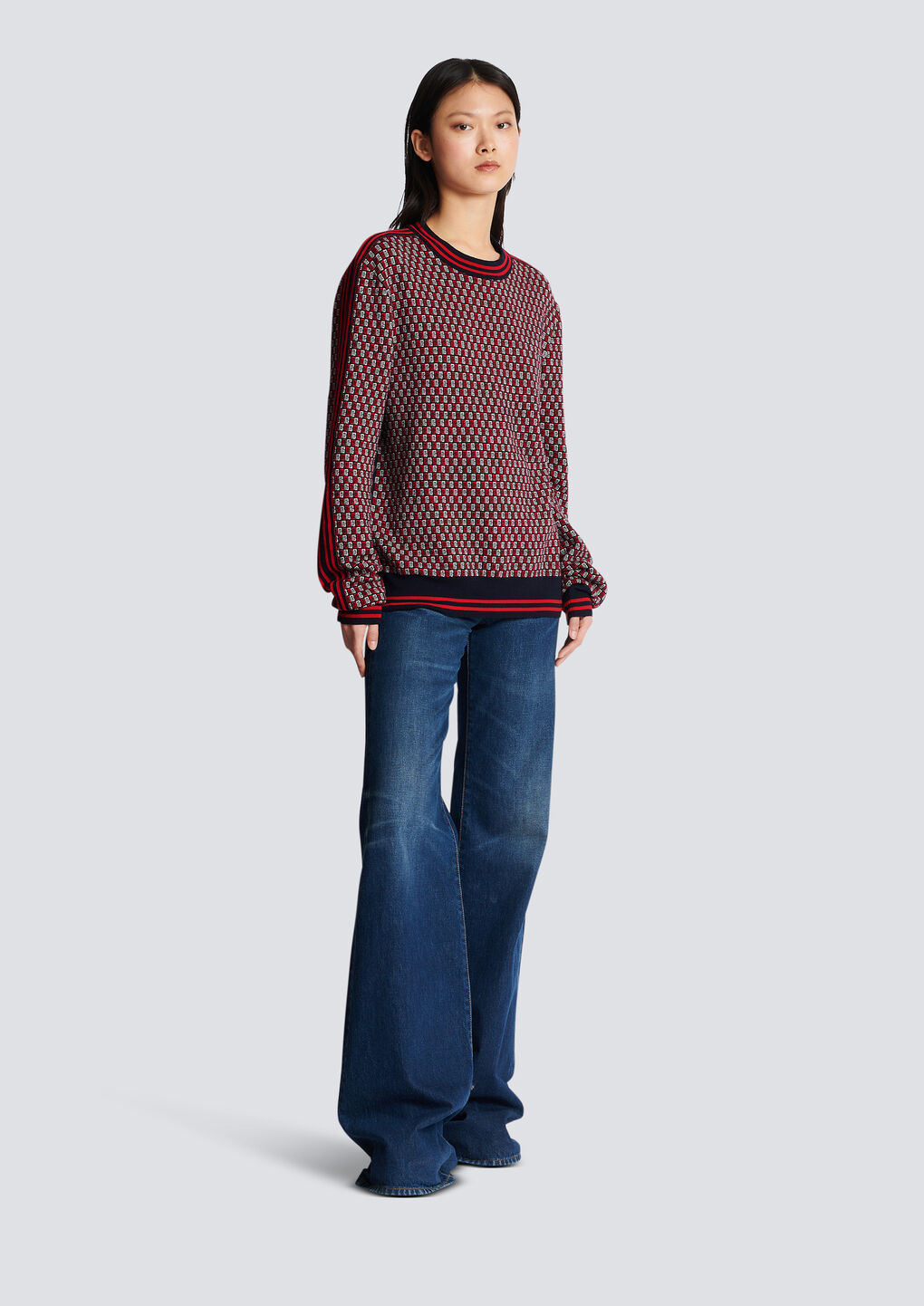 BALMAIN CROPPED MONOGRAMMED KNIT JUMPER