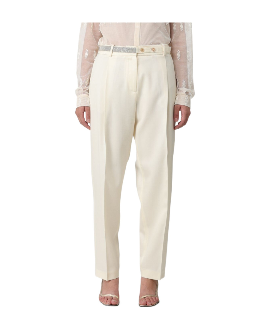 Fabiana Filippi Casual Pants With Waist And Loop Straps In White