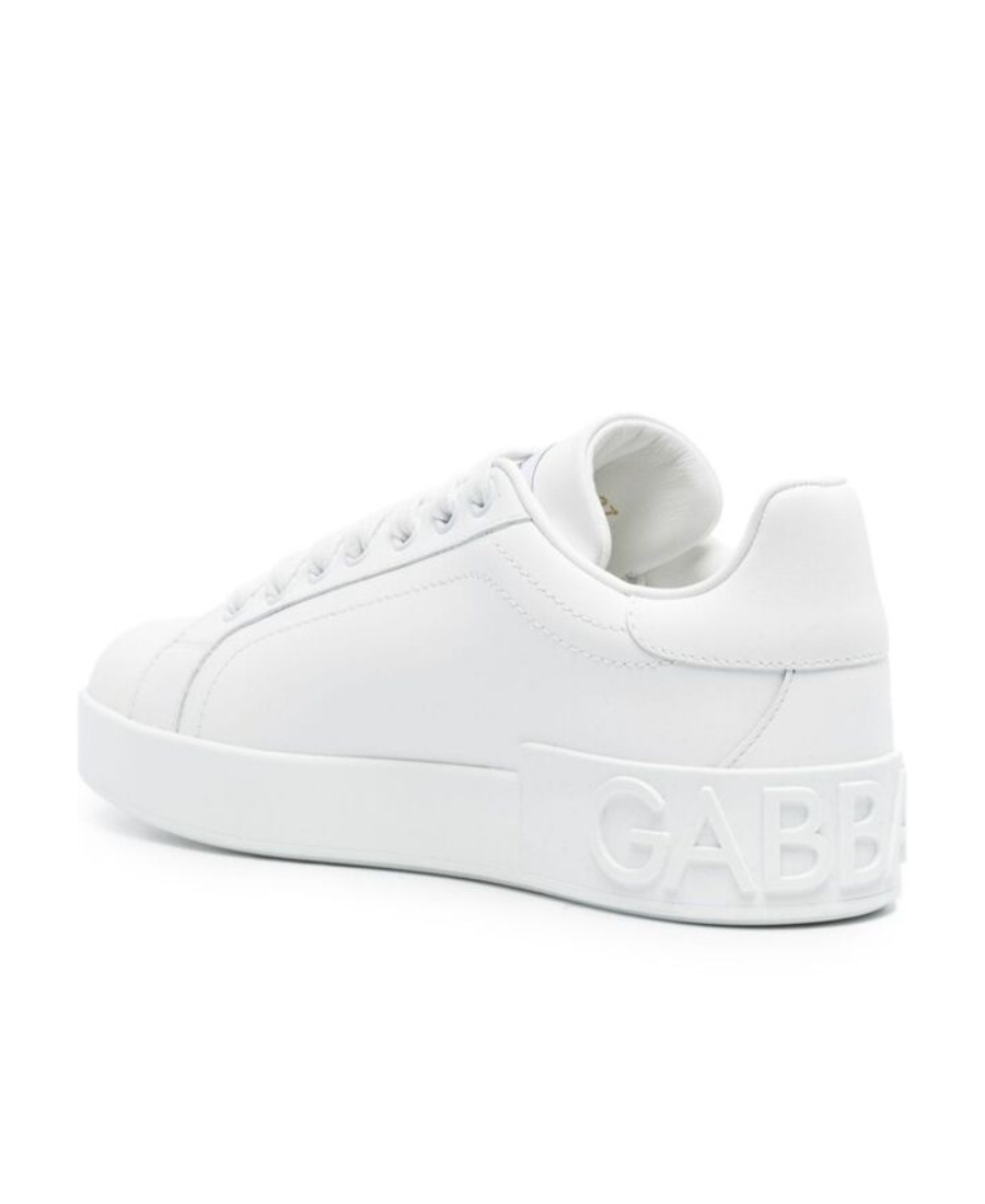 Dolce & Gabbana White Calfskin Portofino Sneakers In White