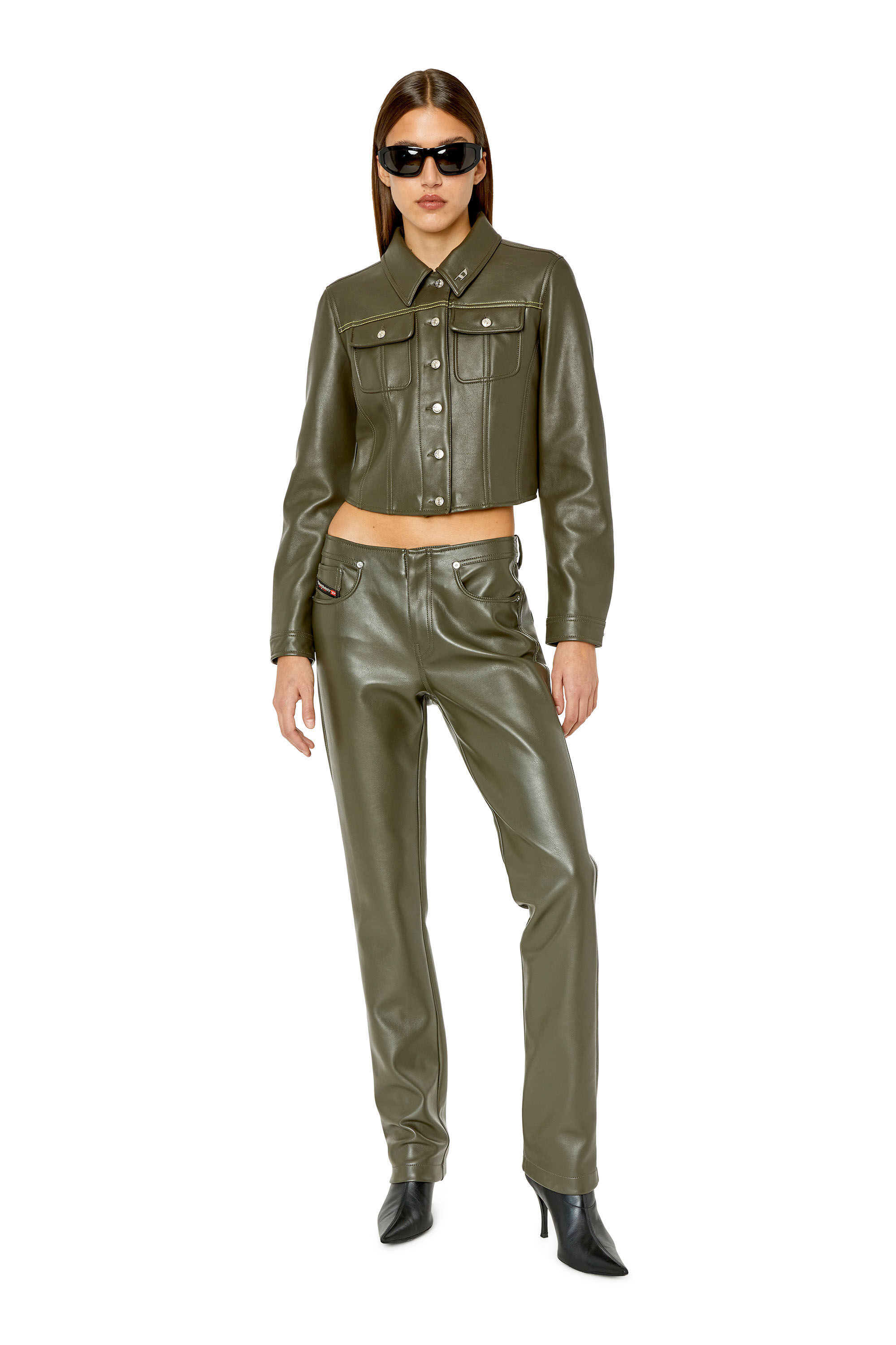 Shop Diesel Faux-leather Straight-leg Trousers In Black