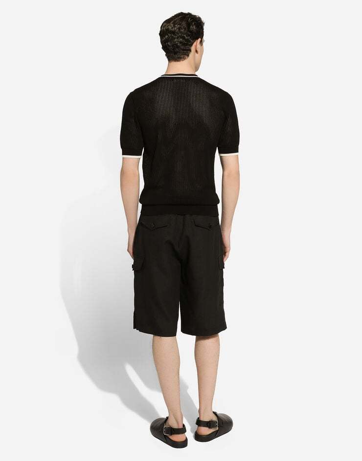 Dolce & Gabbana Black Bermuda Shorts With Pockets In Linen Man In Black
