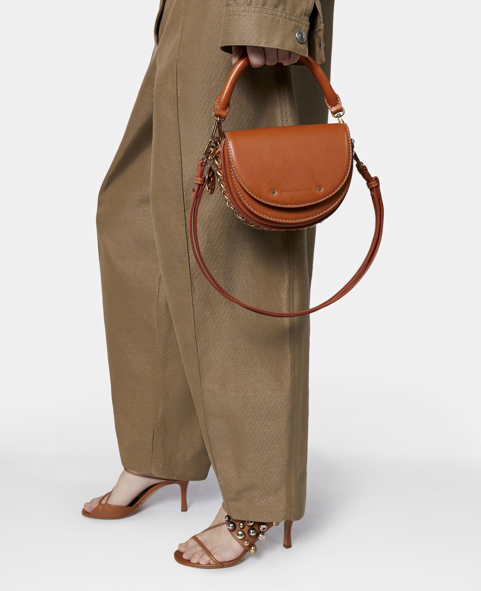 Stella Mccartney Frayme Logo-charm Shoulder Bag In Orange