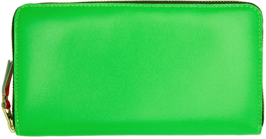 Comme Des Garçons Super Fluo Zip-around Leather Wallet In Green