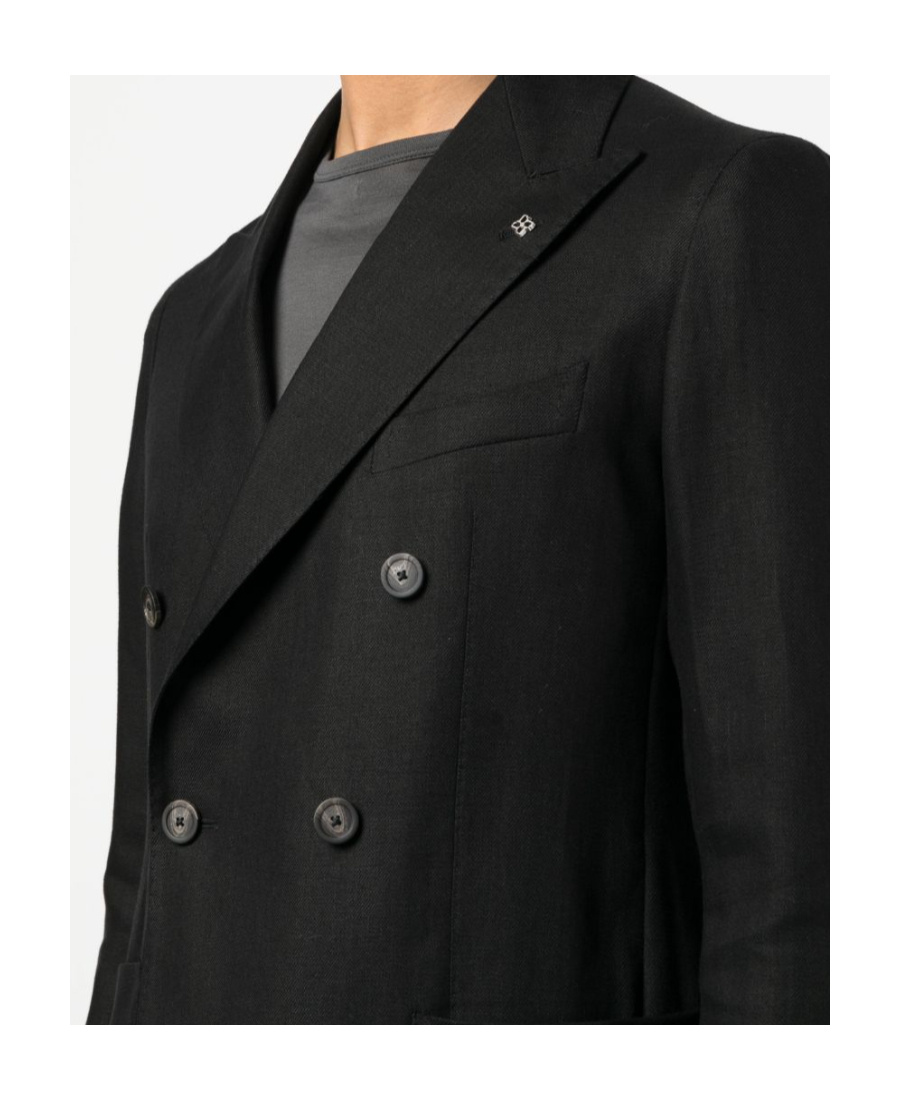 Tagliatore Blazer Doppiopetto In Lino Fiammato In Black