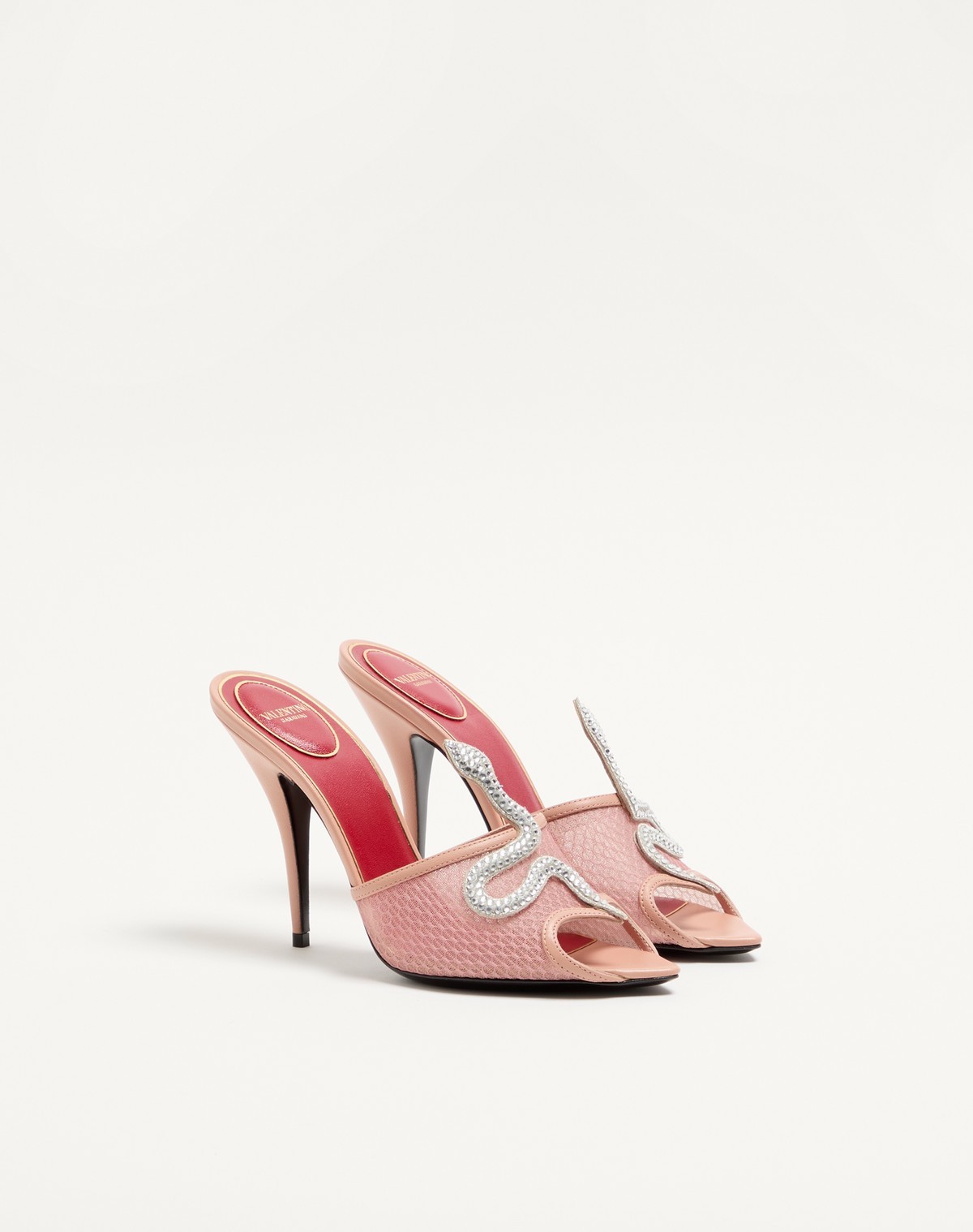 Valentino Garavani 105mm Embellished Snake Leather Mesh Mule Pumps In Pink
