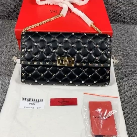 Valentino Rockstud Spike Shoulder Bag In Black